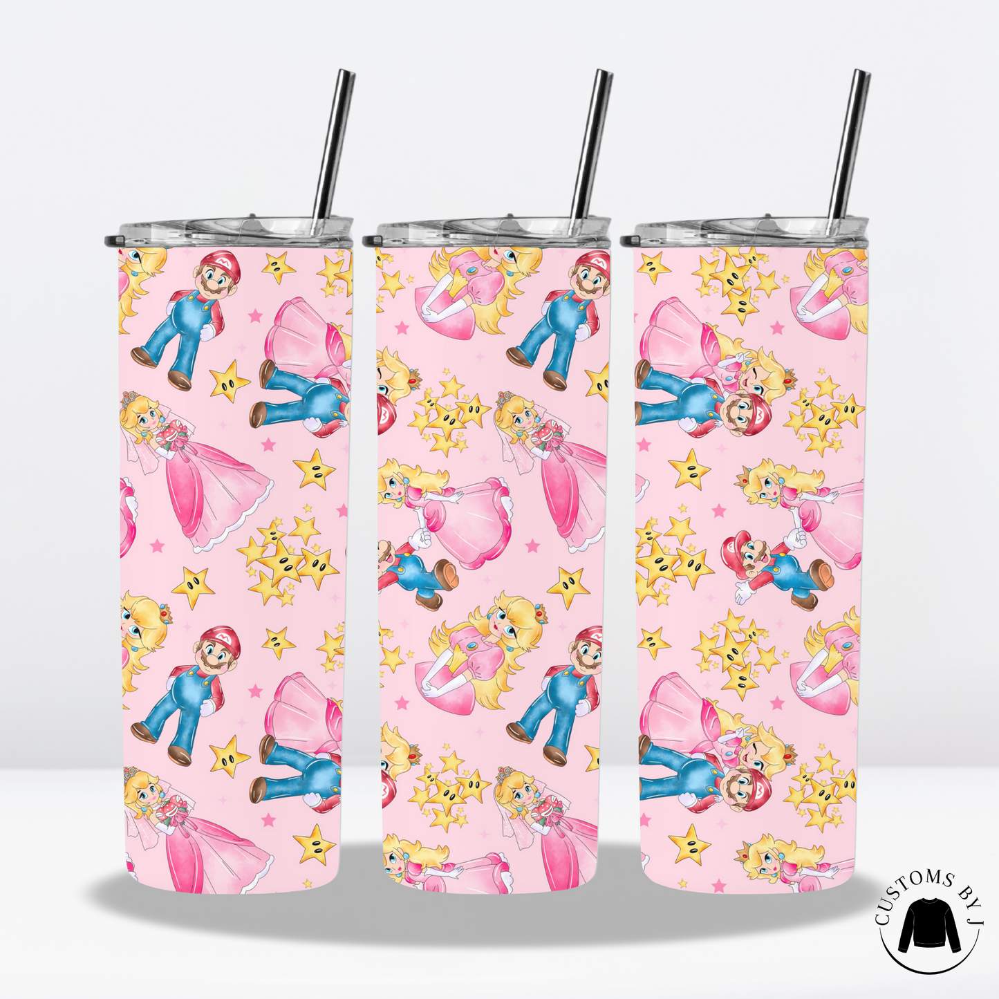 Mario & Peach Watercolor Style 20oz Stainless Steel Tumbler