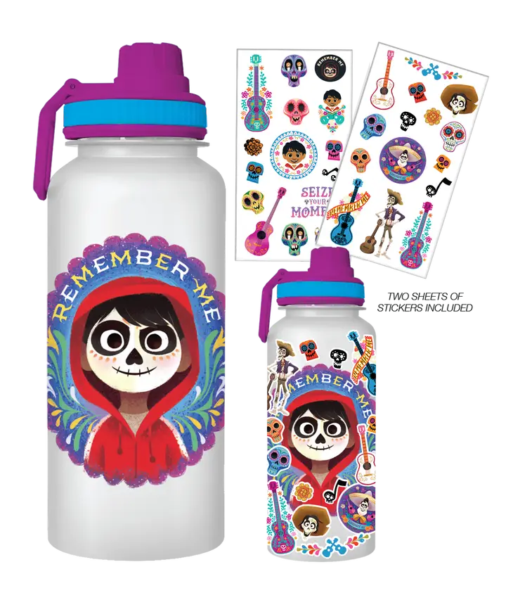 Silver Buffalo Coco Remember Me Twist Spout Plastic Water Bottle with Stickers