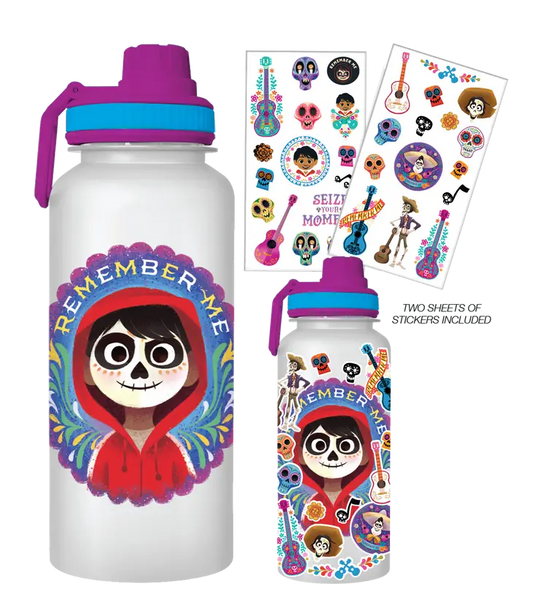 Silver Buffalo Coco Remember Me Twist Spout Plastic Water Bottle with Stickers