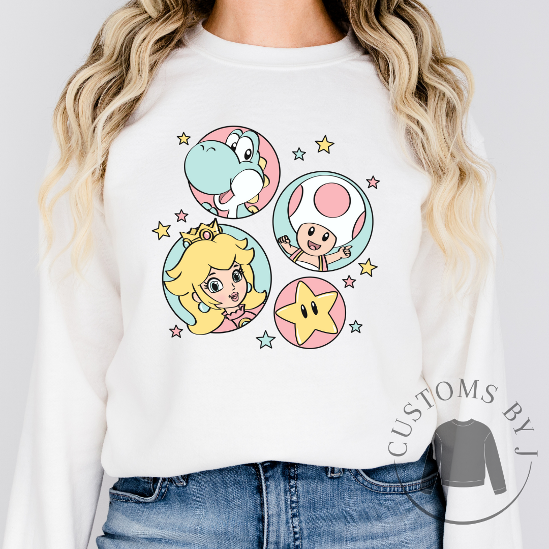 Pastel Super Mario Crew & Princess Peach Cute Unisex Sweatshirt