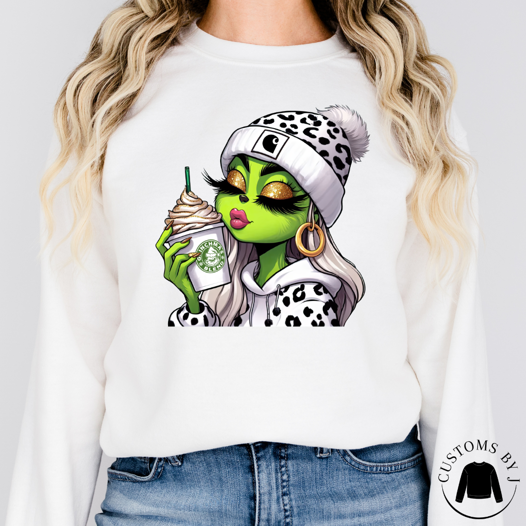 Mama Fashion Boujee Grinch White Cheetah Unisex Sweatshirt