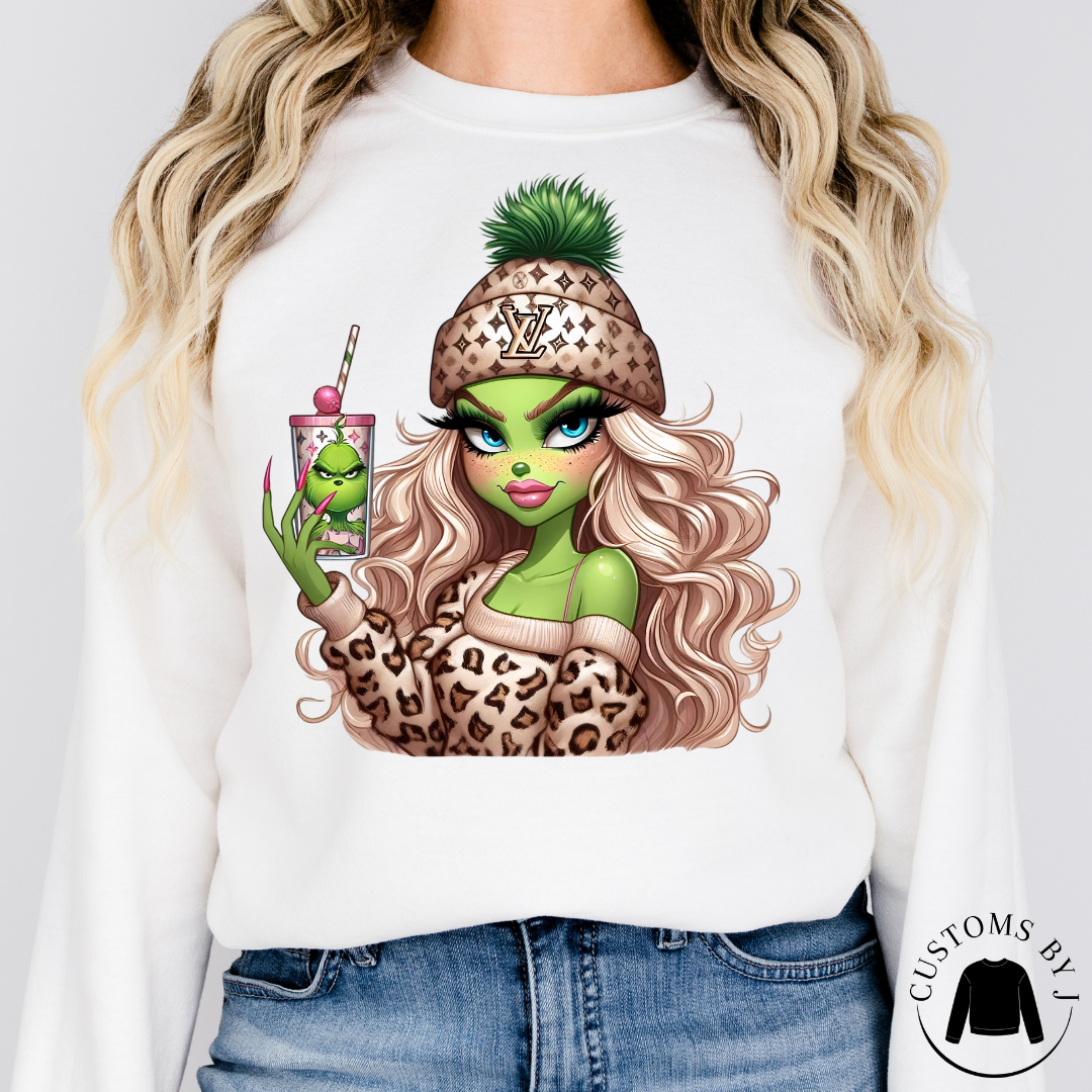 Mama Fashion Boujee Grinch Designer Cheetah Unisex Sweatshirt