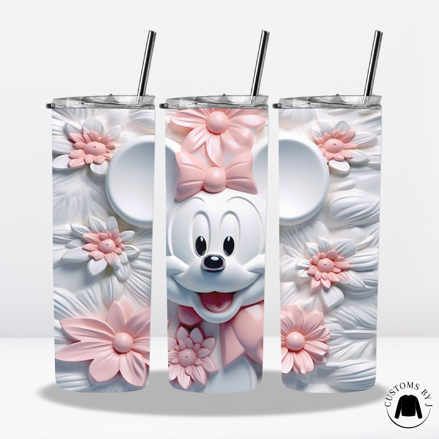 White Minnie Floral Art Style 20oz Stainless Steel Tumbler