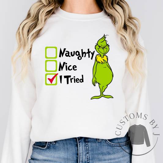 The Grinch Christmas Naughty Nice Checklist Funny Holiday Sweatshirt