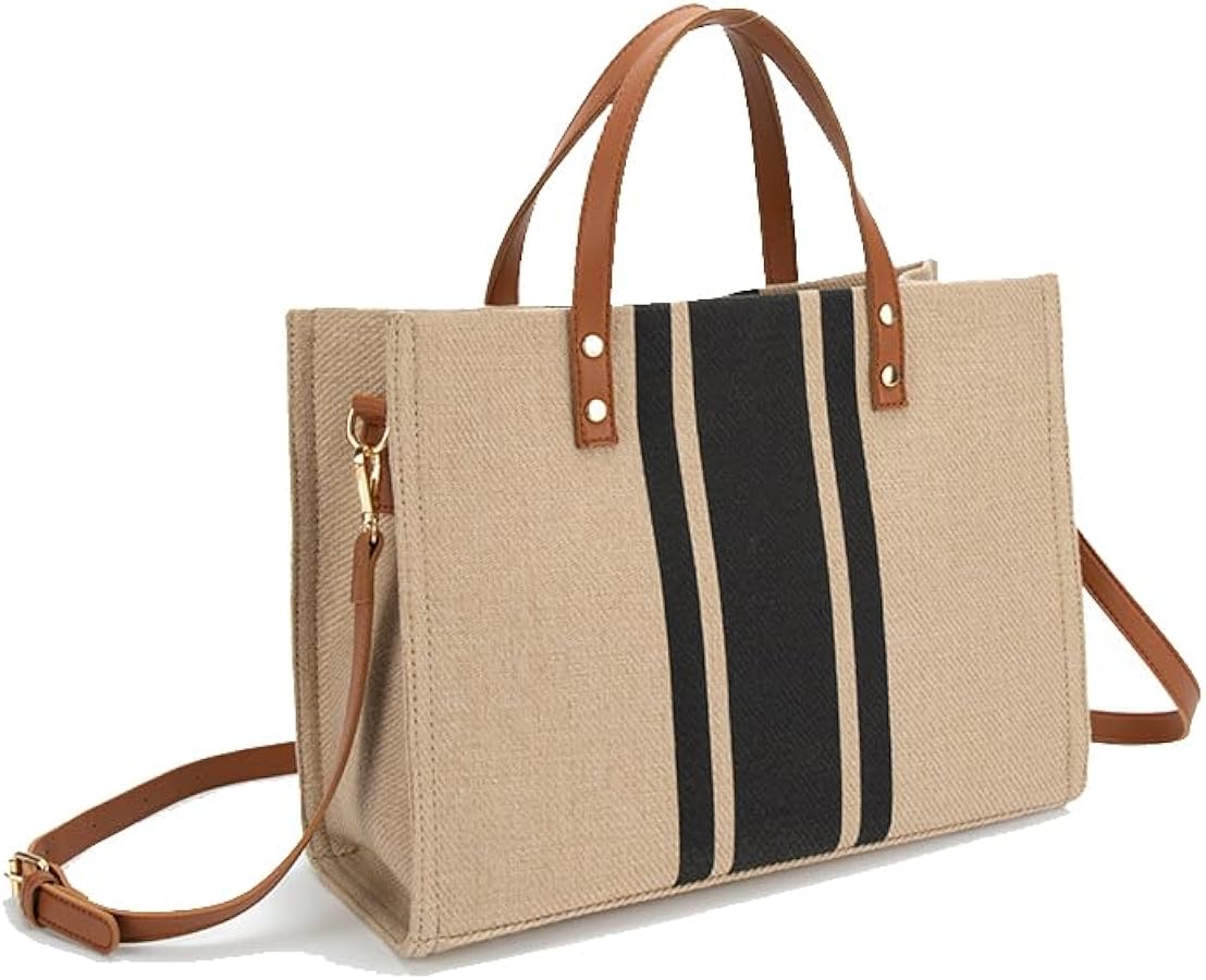 Minimalist Striped Natural Linen Crossbody Bag with Adjustable / Removable Shoulder Strap Handbag