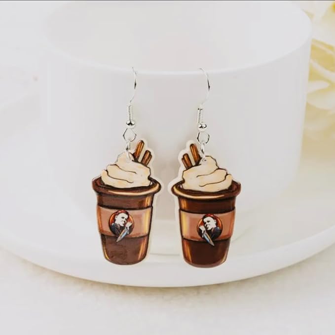 Micheal Myers Halloween Latte Drop Down Earrings