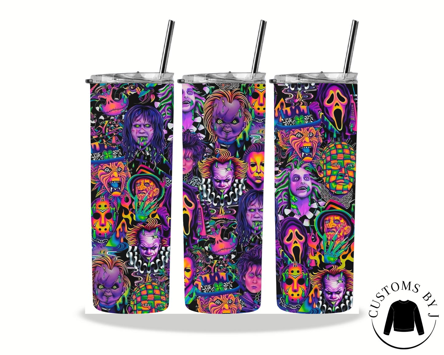 Neon Horror Character Squad 20oz Stainless Steel Tumbler