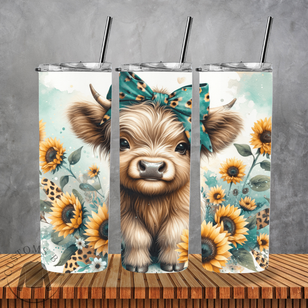 Highland Cow Sunflower 20oz Stainless Steel Tumbler