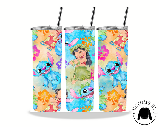 Watercolor Lilo & Stitch 20oz Stainless Steel Tumbler