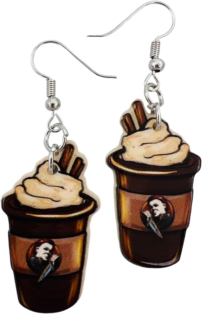 Micheal Myers Halloween Latte Drop Down Earrings