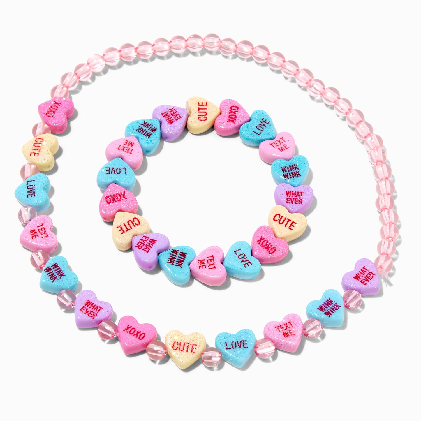 Claire's Valentine's Day Conversation Hearts Necklace & Bracelet Set - 2 Pack