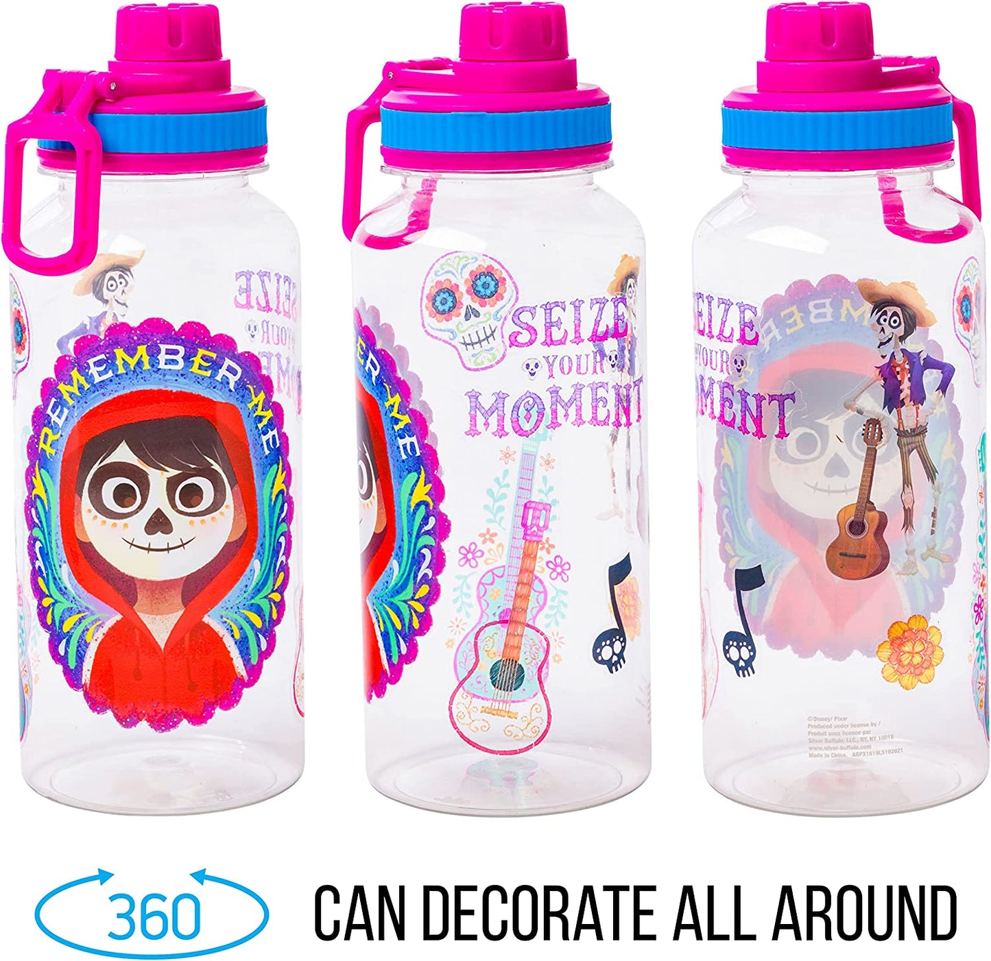 Silver Buffalo Coco Remember Me Twist Spout Plastic Water Bottle with Stickers