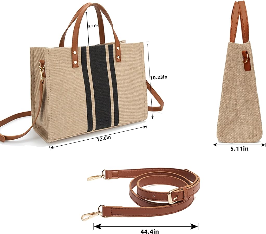 Minimalist Striped Natural Linen Crossbody Bag with Adjustable / Removable Shoulder Strap Handbag