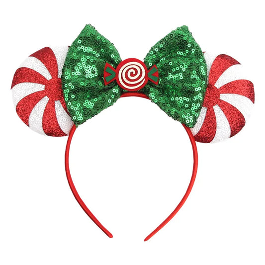 Minnie Candy Cane Print Holiday Ears Headband