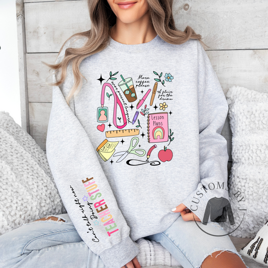 Can't Talk Right Now Busy Doing Teacher Stuff Sweatshirt, Cotton, Polyester, Crewneck, Unisex Sweatshirt