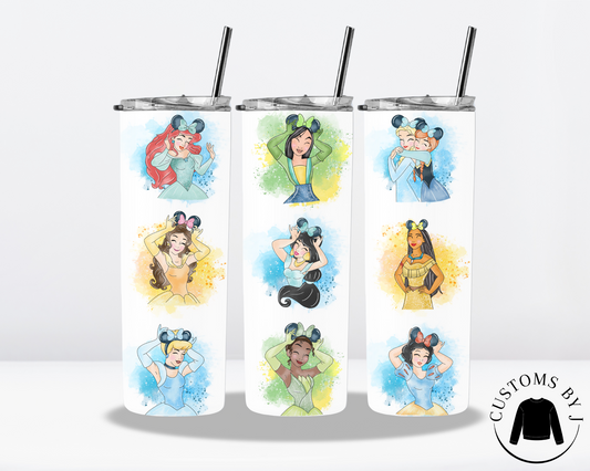 Princess Watercolor Drawing 20oz Stainless Steel Tumbler