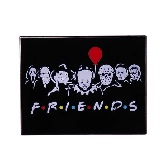 Halloween Horror Characters Friends Large Metal Enamel Pin