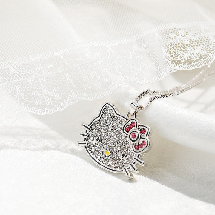 Aesthetic Y2K Kitty Bling Rhinestone Silver Necklace