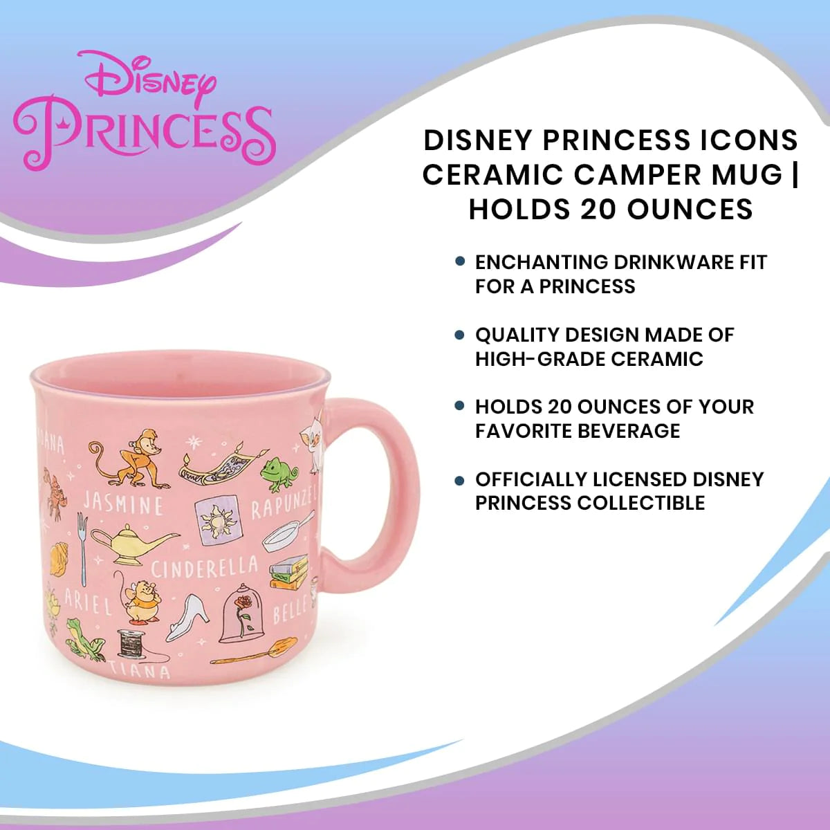 Silver Buffalo Disney Princess I Woke Up Like This Ceramic Camper Mug |  Holds 20 Ounces