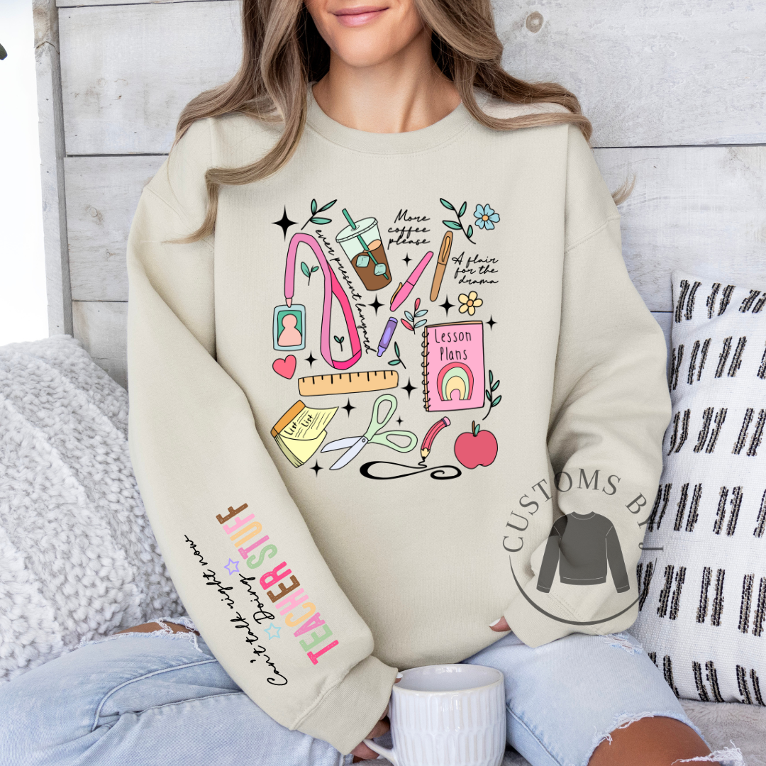 Can't Talk Right Now Busy Doing Teacher Stuff Sweatshirt, Cotton, Polyester, Crewneck, Unisex Sweatshirt