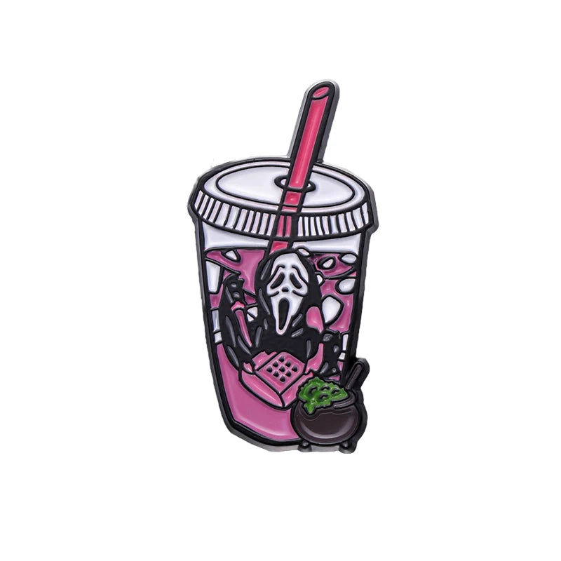 Ghostface Scream Pink Horror Iced Coffee Enamel Pin