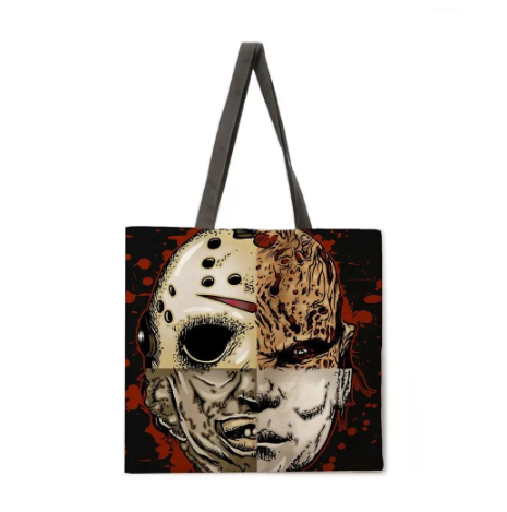 Horror Movie Characters Split Face Large Tote Bag