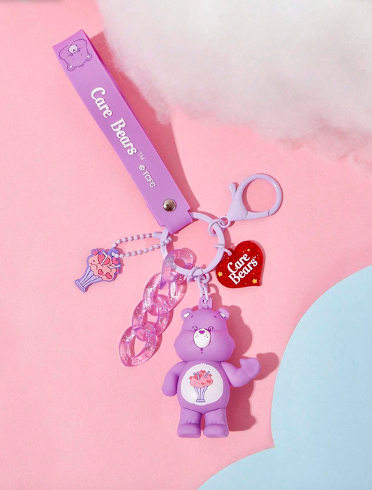 Care Bears Purple Bear & Heart Charm Keychain