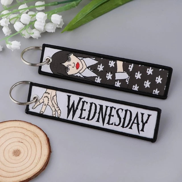 Wednesday Addams Embroidered Keychain Tag