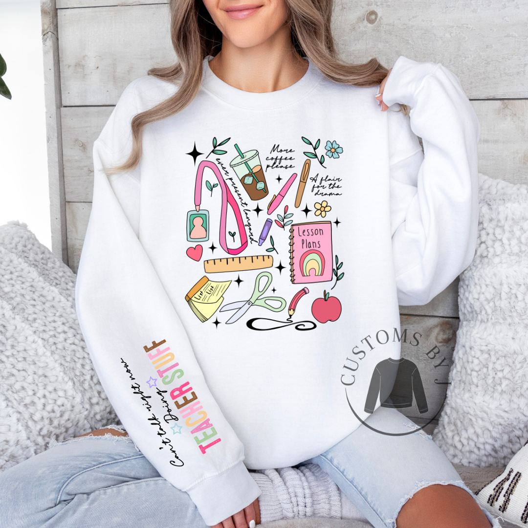 Can't Talk Right Now Busy Doing Teacher Stuff Sweatshirt, Cotton, Polyester, Crewneck, Unisex Sweatshirt