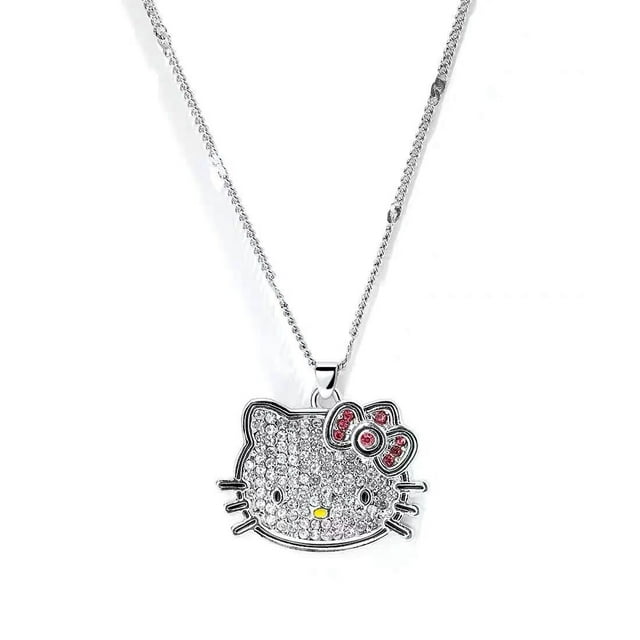 Aesthetic Y2K Kitty Bling Rhinestone Silver Necklace