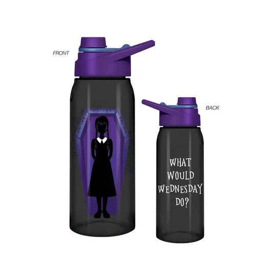 Silver Buffalo Wednesday Adams 28oz Water Bottle with Screw Lid "What Would Wednesday Do?"