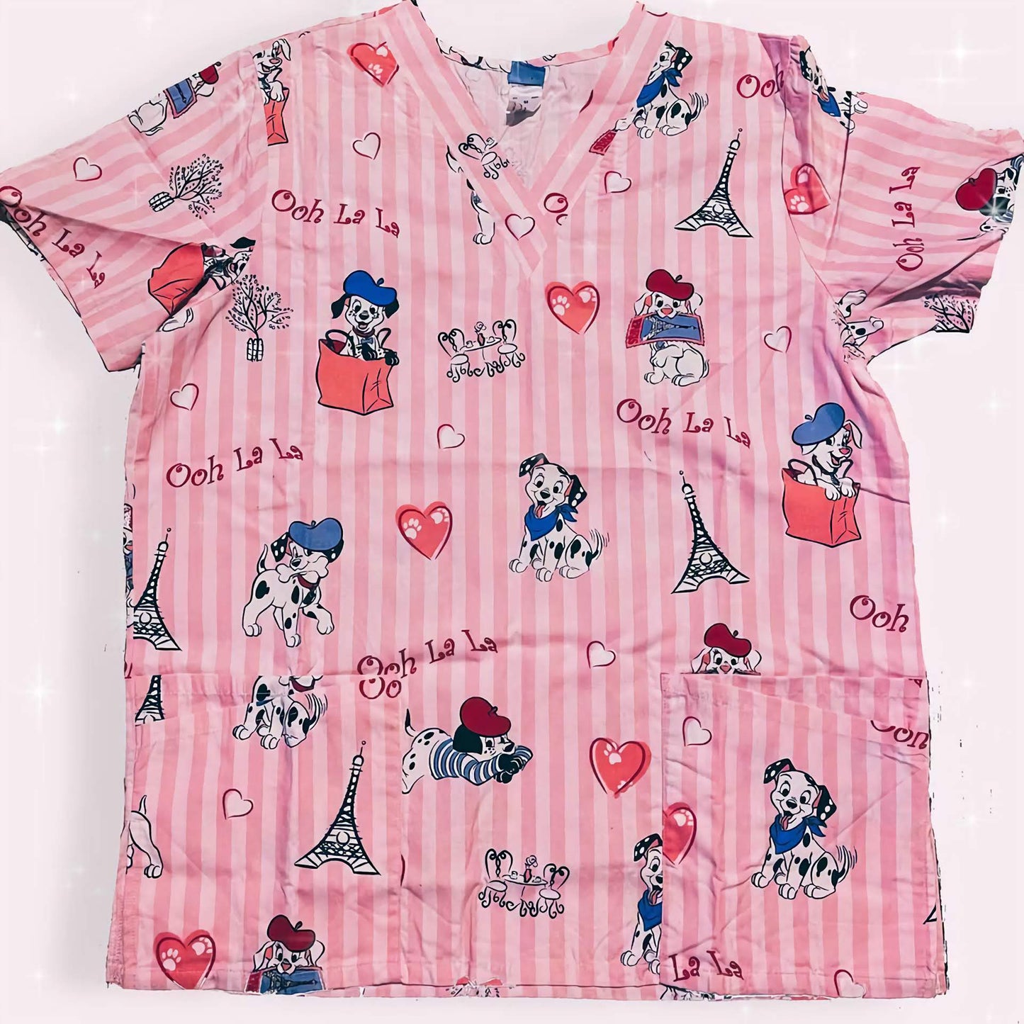 Disney Valentine Dogs Medical Scrub Top Women's 101 Dalmatians