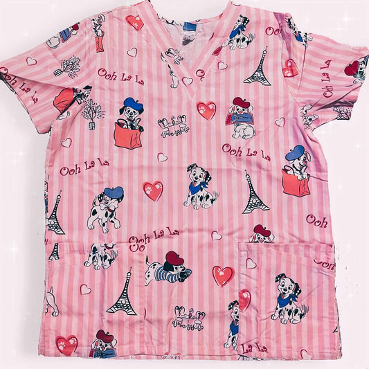 Disney Valentine Dogs Medical Scrub Top Women's 101 Dalmatians