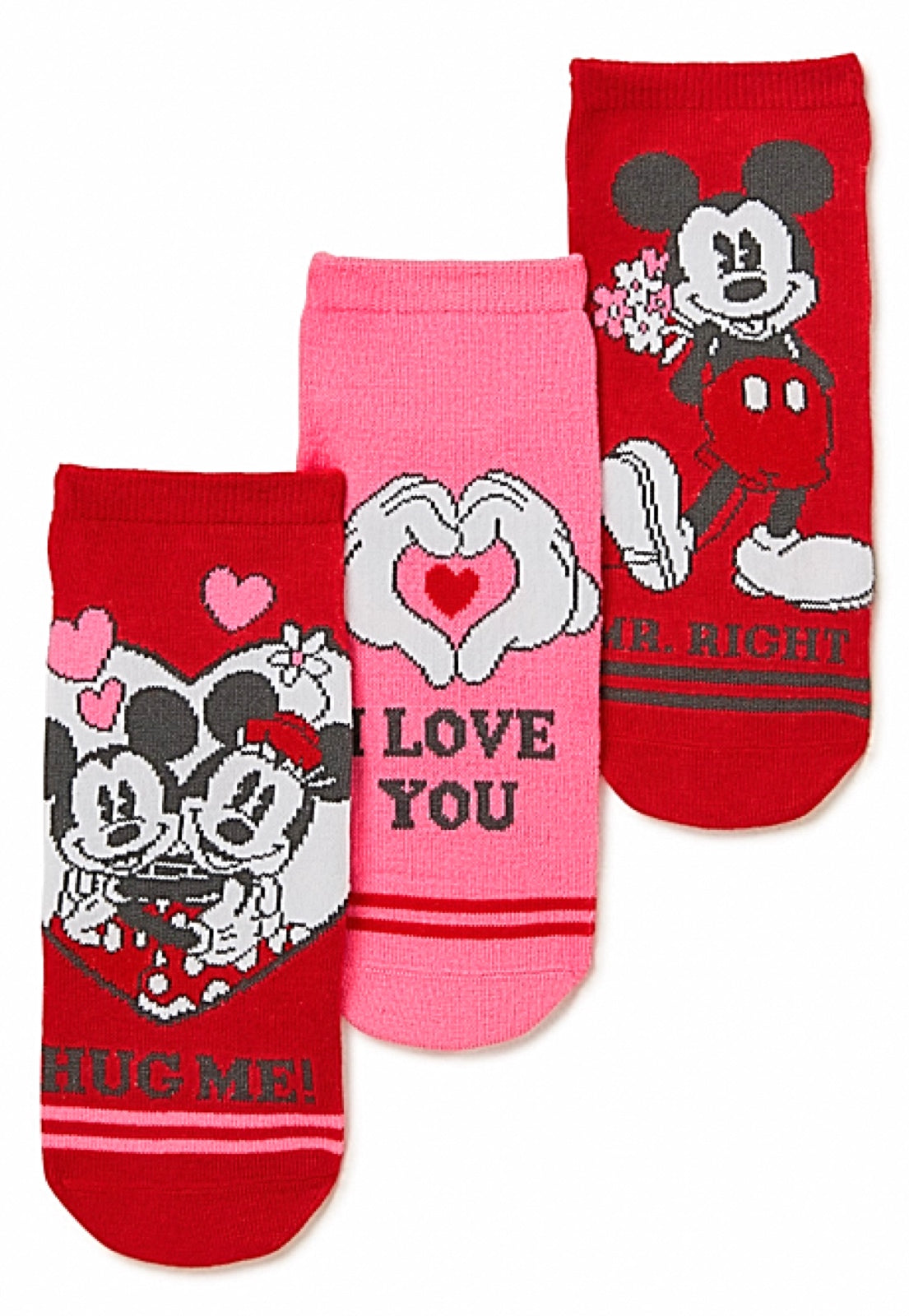 DISNEY MICKEY & MINNIE VALENTINES DAY 3 Pair Of No Show Socks