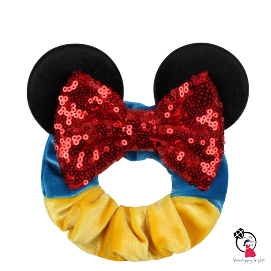 Velvet Snow White Sequin Minnie Mouse Ear Scrunchie